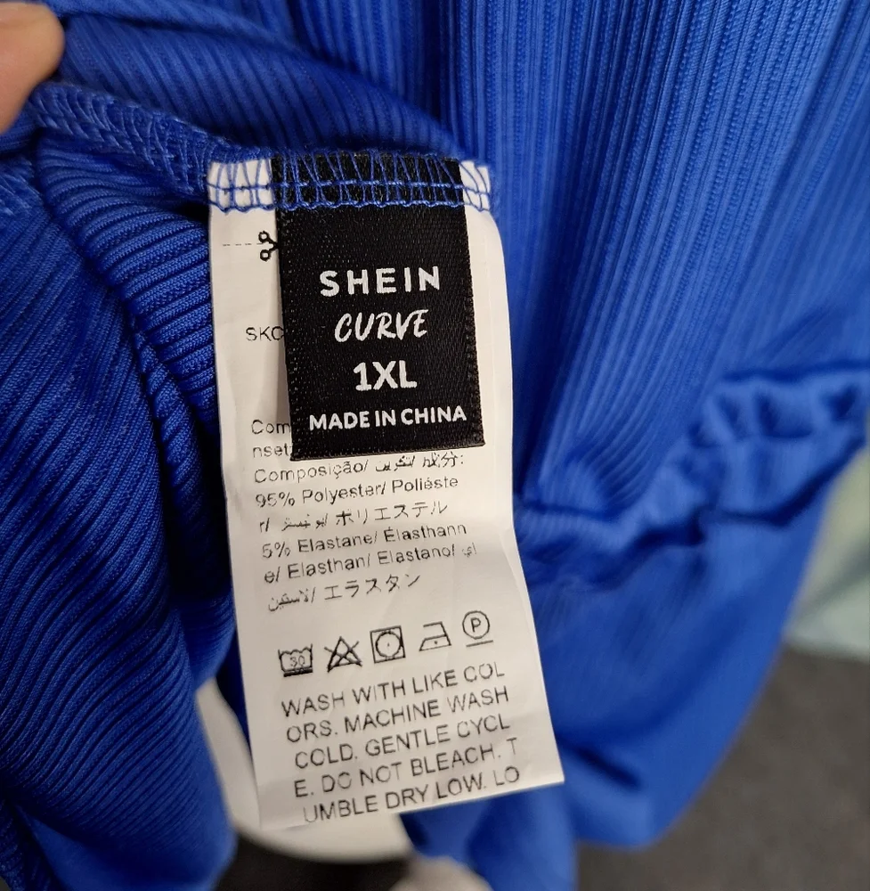 SHEIN Blue Tie Front V Neck Ribbed Peplum Tank Top - Picture 4 of 4